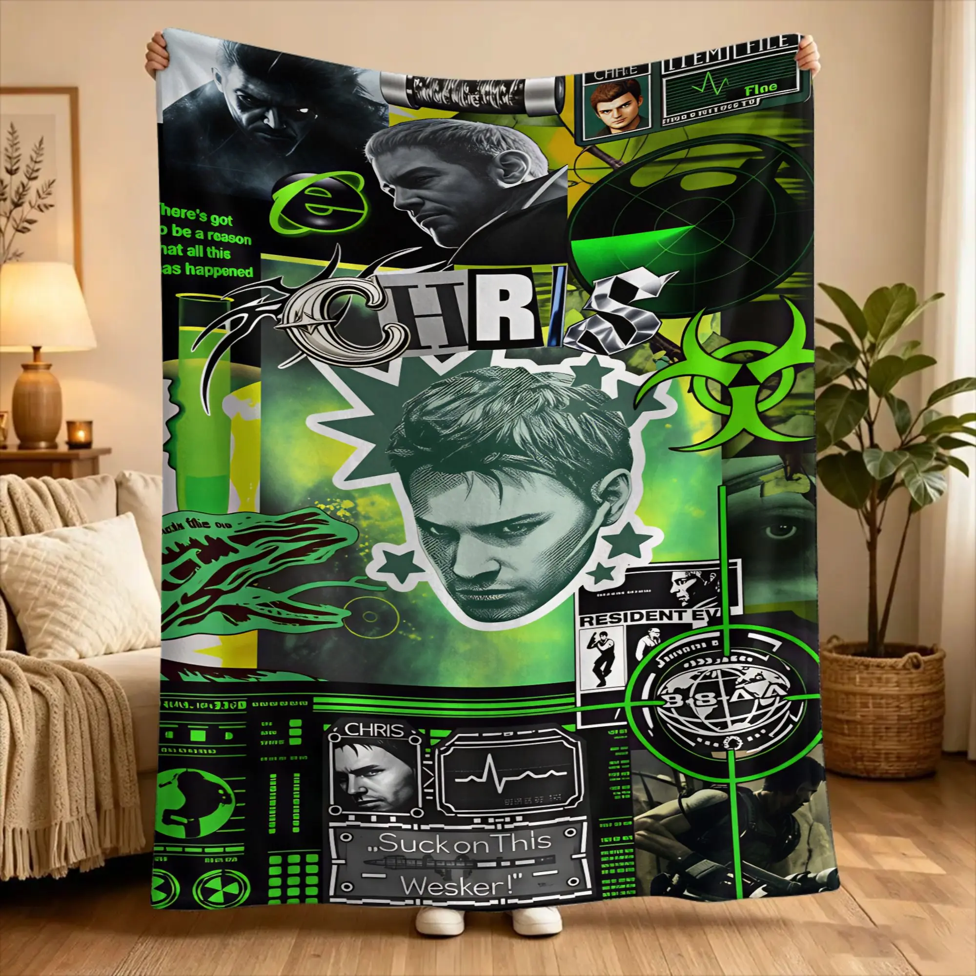 Chris Redfield Resident Evil Blanket Soft Graphic Plush Throw Blanket For Home Decor Airplane Travel Flannel Bedspread Bed Cover