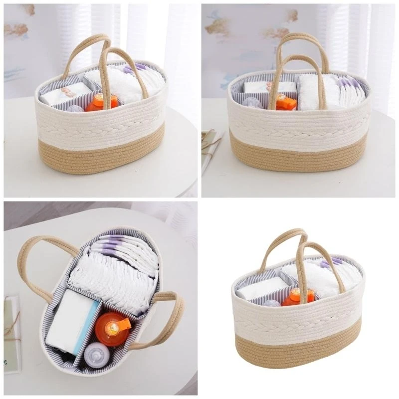 

J15U Большая корзина для хранения детских товаров из хлопчатобумажной веревки для хранения подгузников и бутылочек