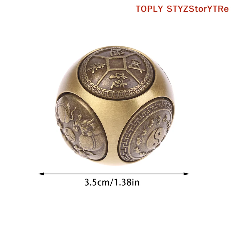 1Pc Six-faced Four Blessing Luck Money Fidget Spinner Brass Stress Relief Cube Decompression Ball Fidget Toys Crafts