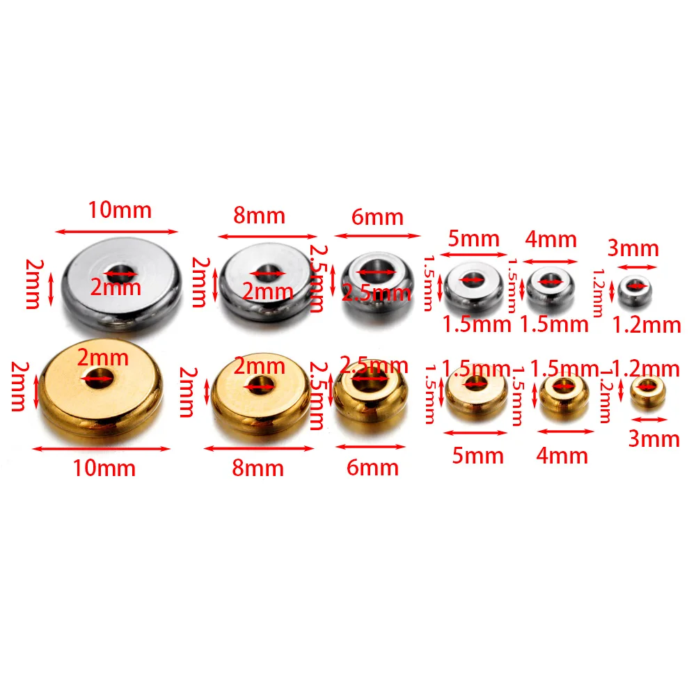 20Pcs/lot 3-10 mm Stainless Steel Charm Spacer Beads Flat Round Loose Big Hole Beads For DIY Jewelry Making Supplies Accessories