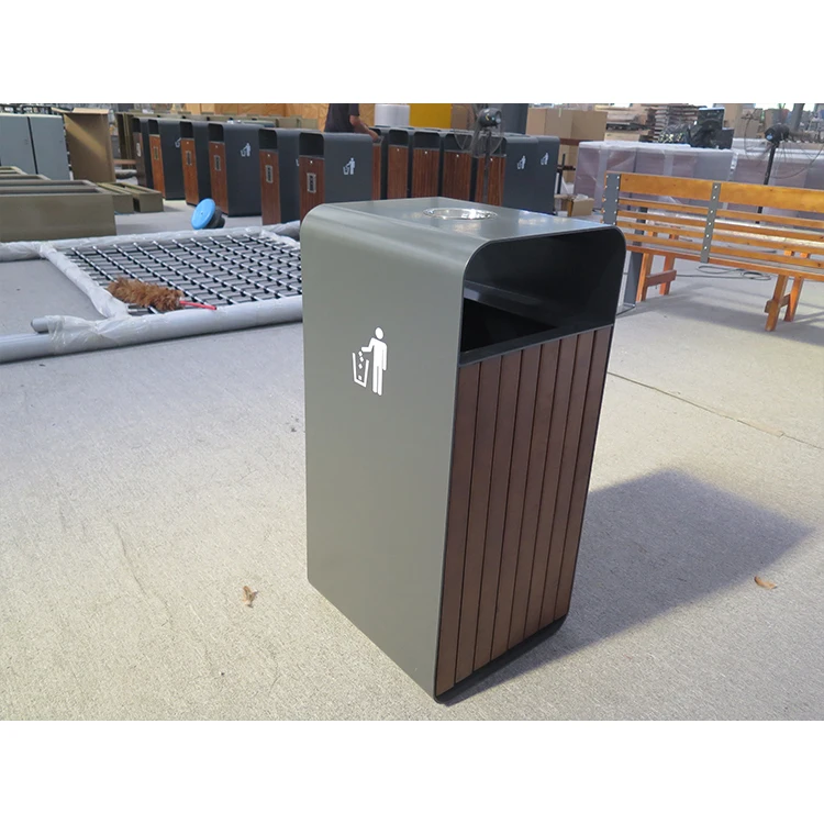 commercial stainless steel +wood dustbin public sorting garbage trash can outdoor classified waste recycle b