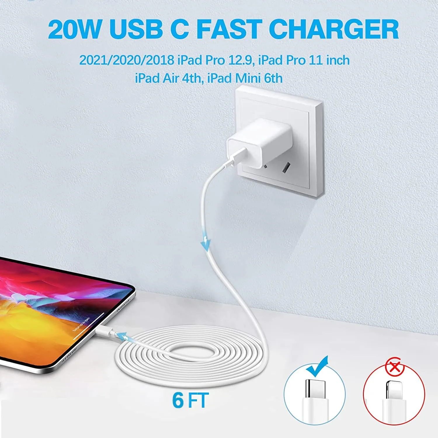 For iPhone16 Charger Fast Charging,For iPhone15 Charger,For iPad Charger Fast Charging Wall Charger with 6FT USB C to C Cable