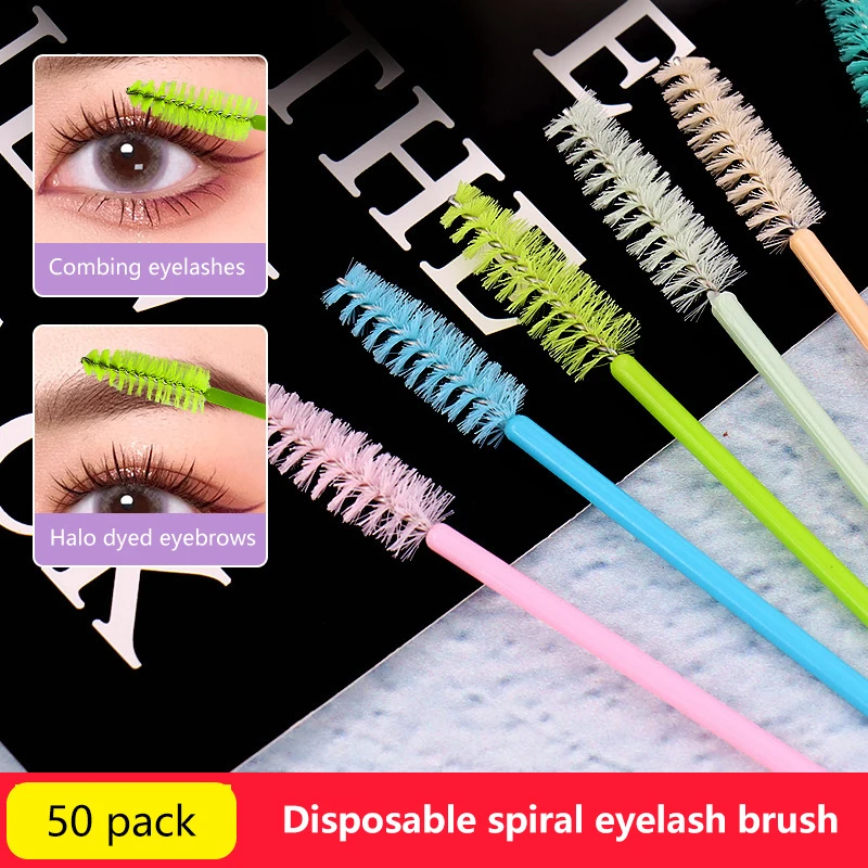 50 pçs escovas de cílios descartáveis rímel varinhas aplicador spoolies escova cosmética para cílios ferramenta de extensão de cílios