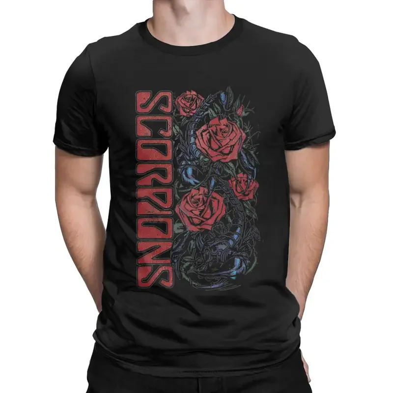 Y2K Men'S Scorpions Rock Band Rose T Music Concert Tour 100% Cotton Tops Novelty Short Sleeve O Neck Tees Party T-Shirt