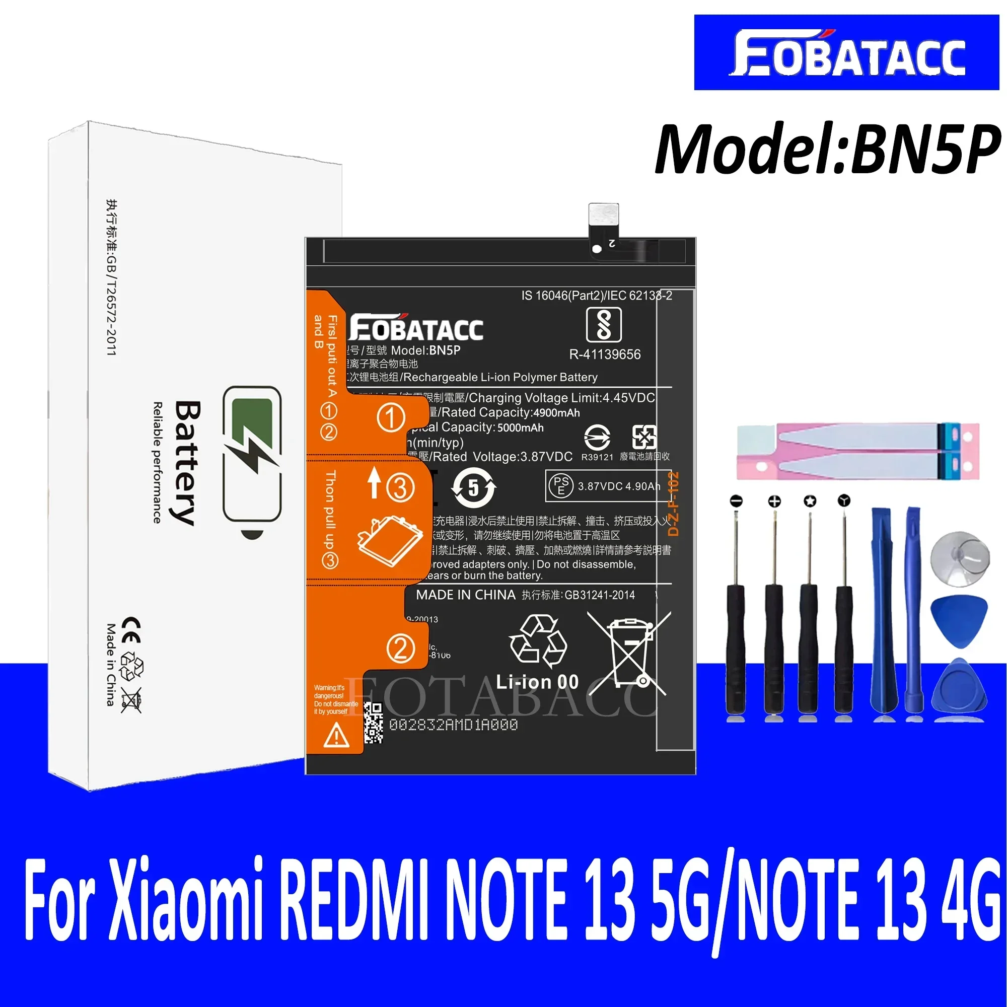 

EOTABACC 100% New Original Battery BN5P For XIAOMI REDMI NOTE 13 5G/NOTE 13 4G Battery +Tools