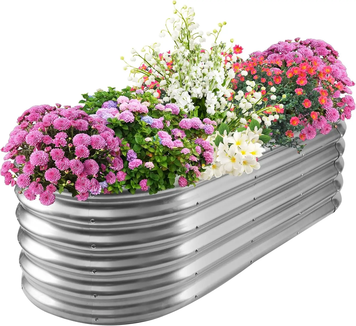 Outdoor Oval Metal Planter Bed in Silver Color, 0.8MM Thick for Vegetables, Flowers and Succulent