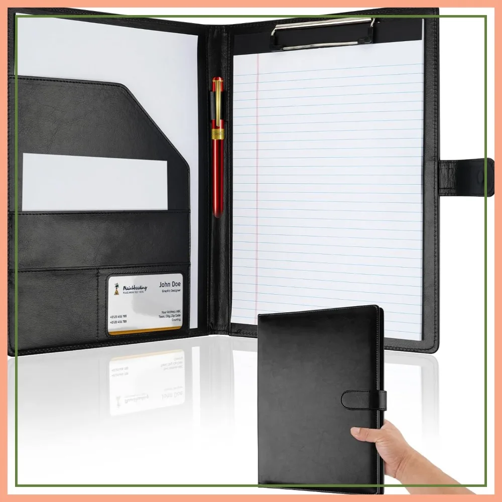 

Professional Padfolio with Clipboard,Faux Leather Portfolio Folder,Legal Pad Holder for A4 Letter,Business Office Organizer