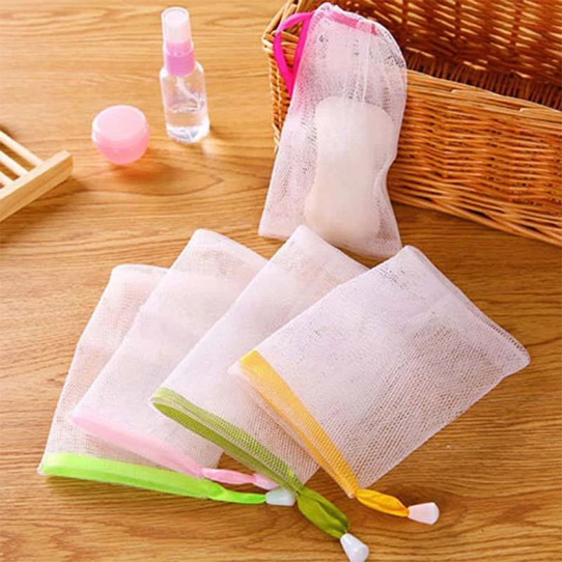 2PCS Exfoliating Mesh Soap Saver Bags Face Cleansing Foaming Net White with Drawstring