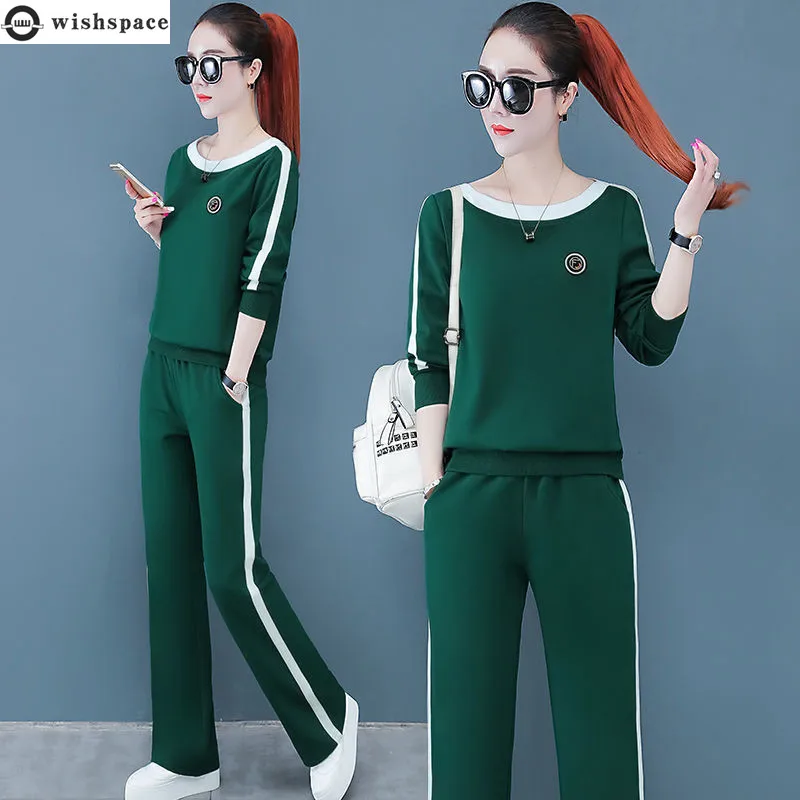 2022 New Spring and Autumn Fashion Long Sleeve Wide Leg Pants Set Women's Korean Slim Relaxed Casual Sports Two Piece Set