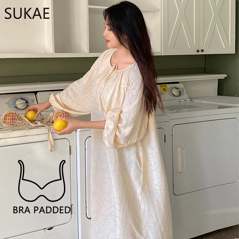 SUKAE Cotton Nightgowns for Women Autumn New Elegant Nightwear Stylish Sleepshirt Lady Long Gowns Fashion Casual Chic Girl Dress