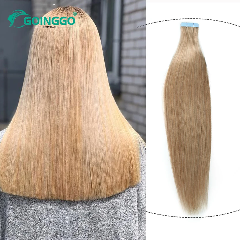 18# Straight Tape Ins Extensions Dirty Blonde Real Natural Human Hair Keratin Capsule Skin Weft Adhesive Tape Hair 12-26Inch