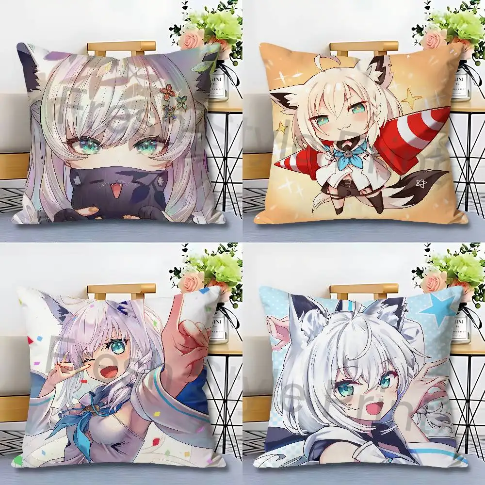 Cute S-Shirakami F-Fubuki Vtuber Pillow Cases for Bedroom Living Room Sofa Home Decor Polyester Cushion Cover with Zipper