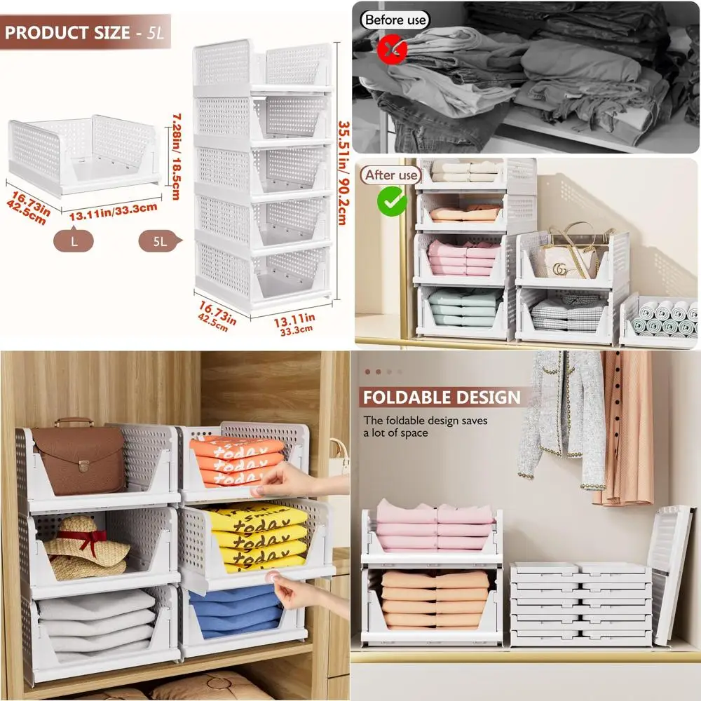 

Stackable Plastic Storage Bins for Closet, Wardrobe, Kitchen, and Bathroom - White