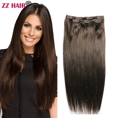 ZZHAIR 100% 브라질 인모 레미 헤어 익스텐션, 클립 인 2 개 세트, 120g-140g, 1x20cm, 1x15cm, 자연스러운 스트레이트