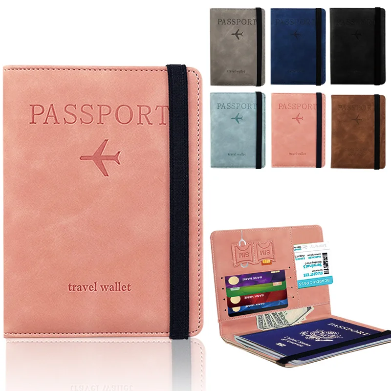 PU Leather RFID Blocking Passport Holder Cover Case Travel Wallet for Men Women Multi-Function ID Bank Card Holder Accessories