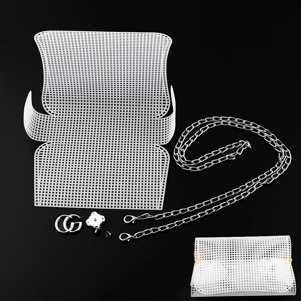 Women's Bag Hollow Yarn Braided Set Braced Plastic Sheet Small Mesh Piece Cross With Silver Chain Small Accessory