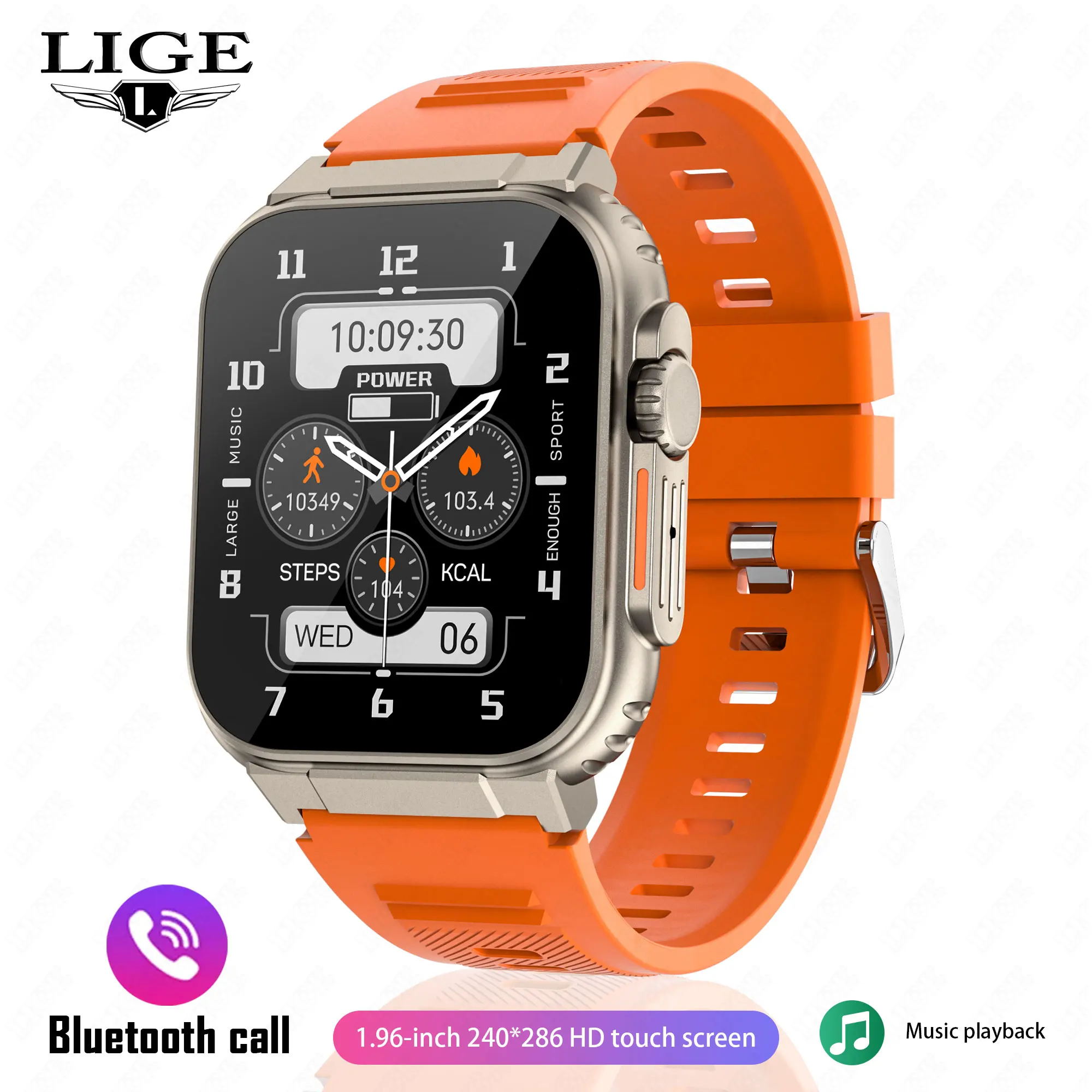 LIGE 600mAh Neue Smartwatch für Männer Outdoor-Sport Fitness-Armband Blutdruckmessgerät IP68 Wasserdicht Herren-Smartwatch für Android