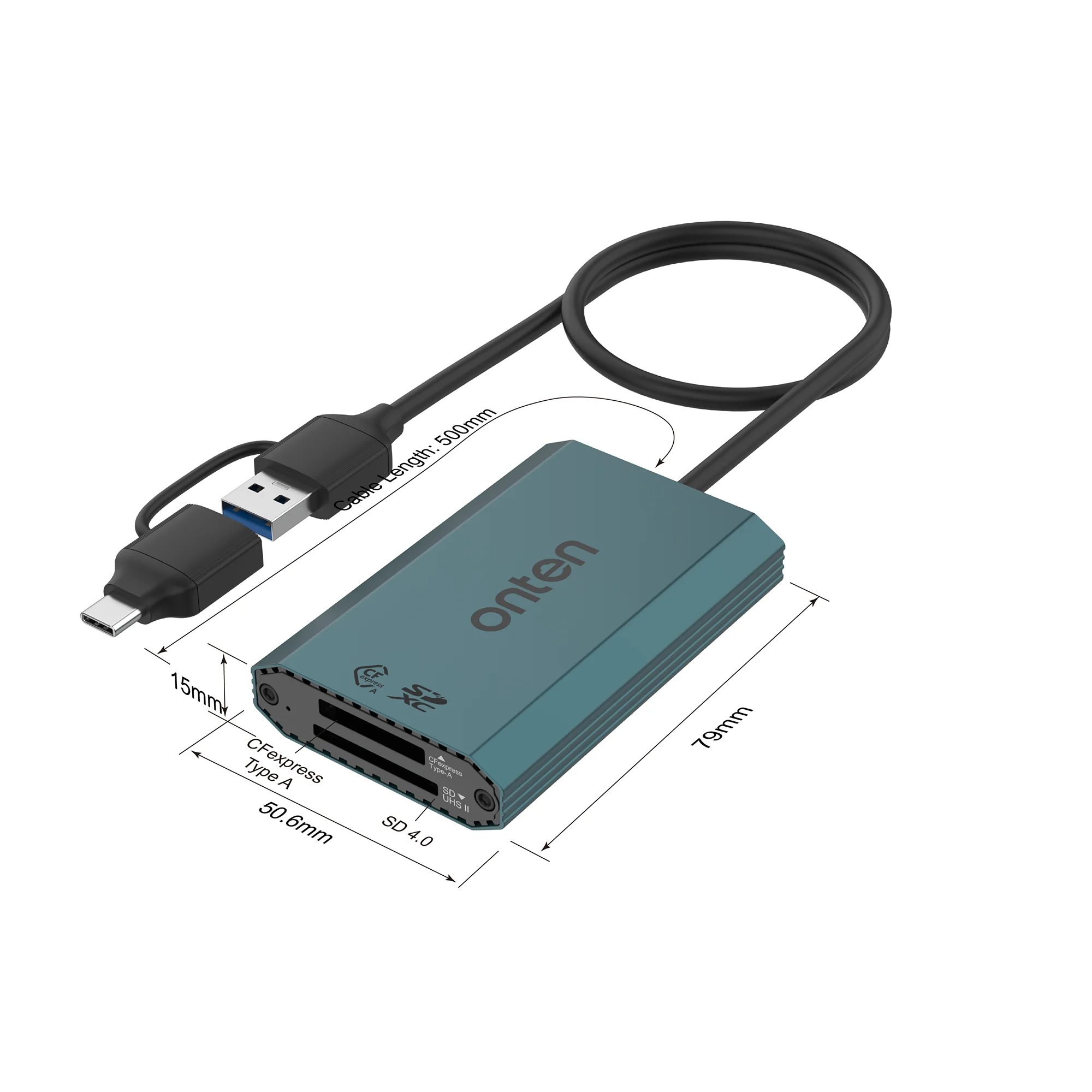 ONTEN OTN-P3 2 in 2(USB C & USB A) 10G HUB USB 3.2 Gen 2 10Gbps CFexpress A and SDXS Card Reader