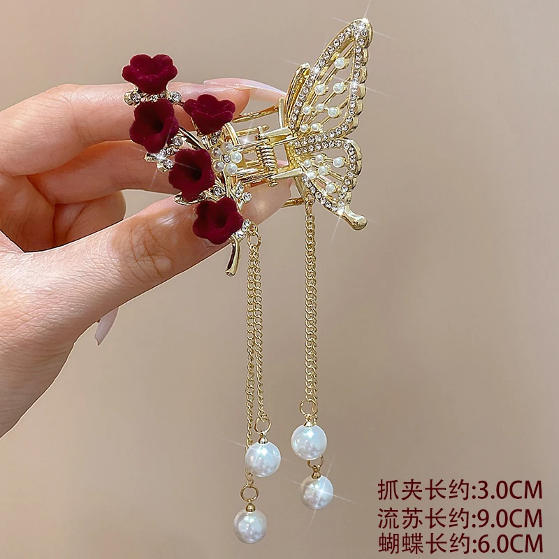 AWAYTR Shark Crab Clips Girls Hairpin Hair Accessories Korean Women Crystal Simple Hair Claw Butterfly Pearl Tassel Hair Clip