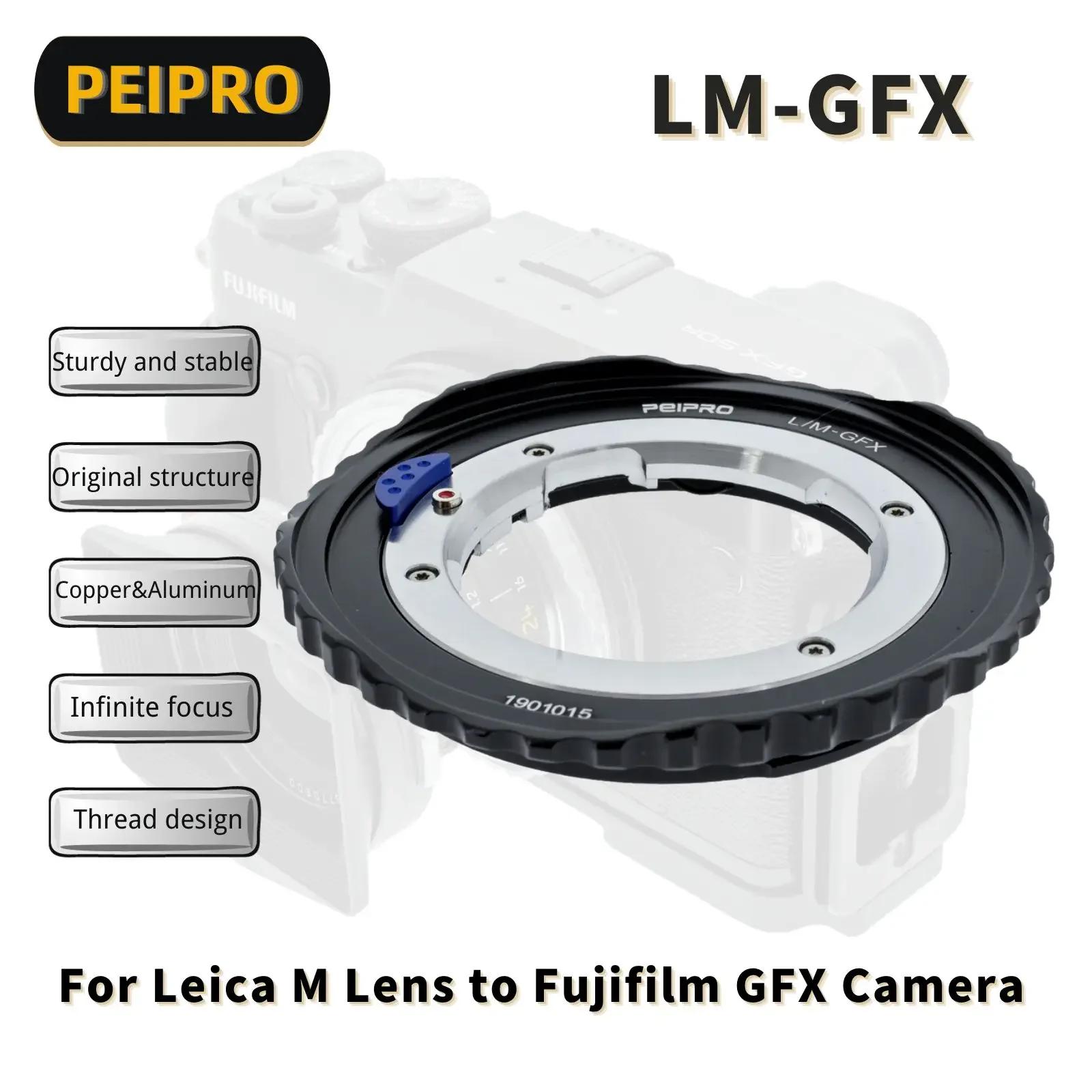 

PEIPRO LM-GFX Lens Adapter converter for Leica M Mount Lens to Fujifilm GFX/GFX100S/100/50S/50R Medium Format Camera