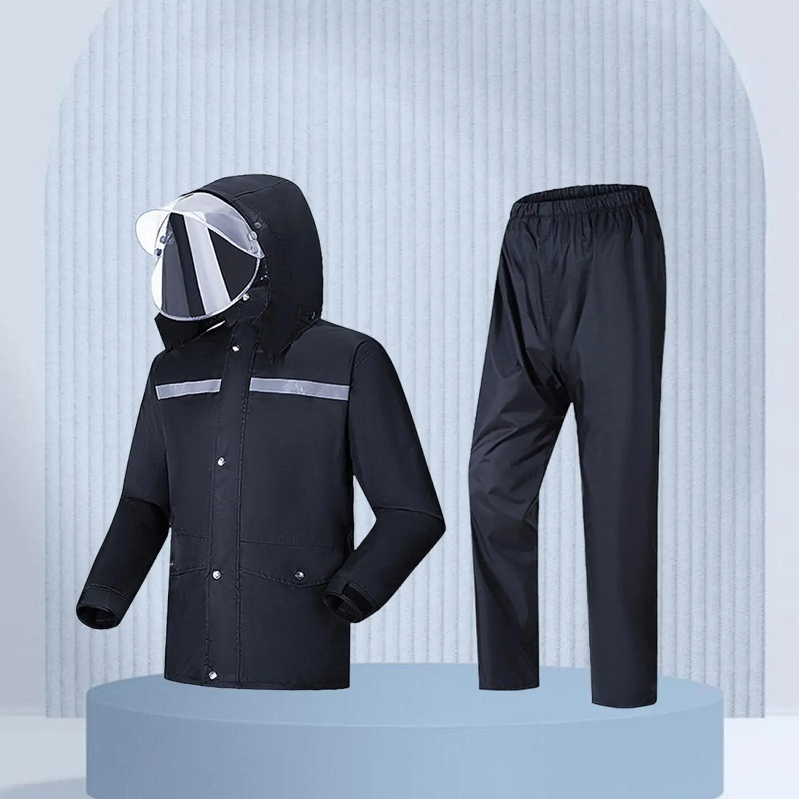 

Rain Suit Adjustable Cuffs with Detachable Face Cover Rain Jacket and Pants