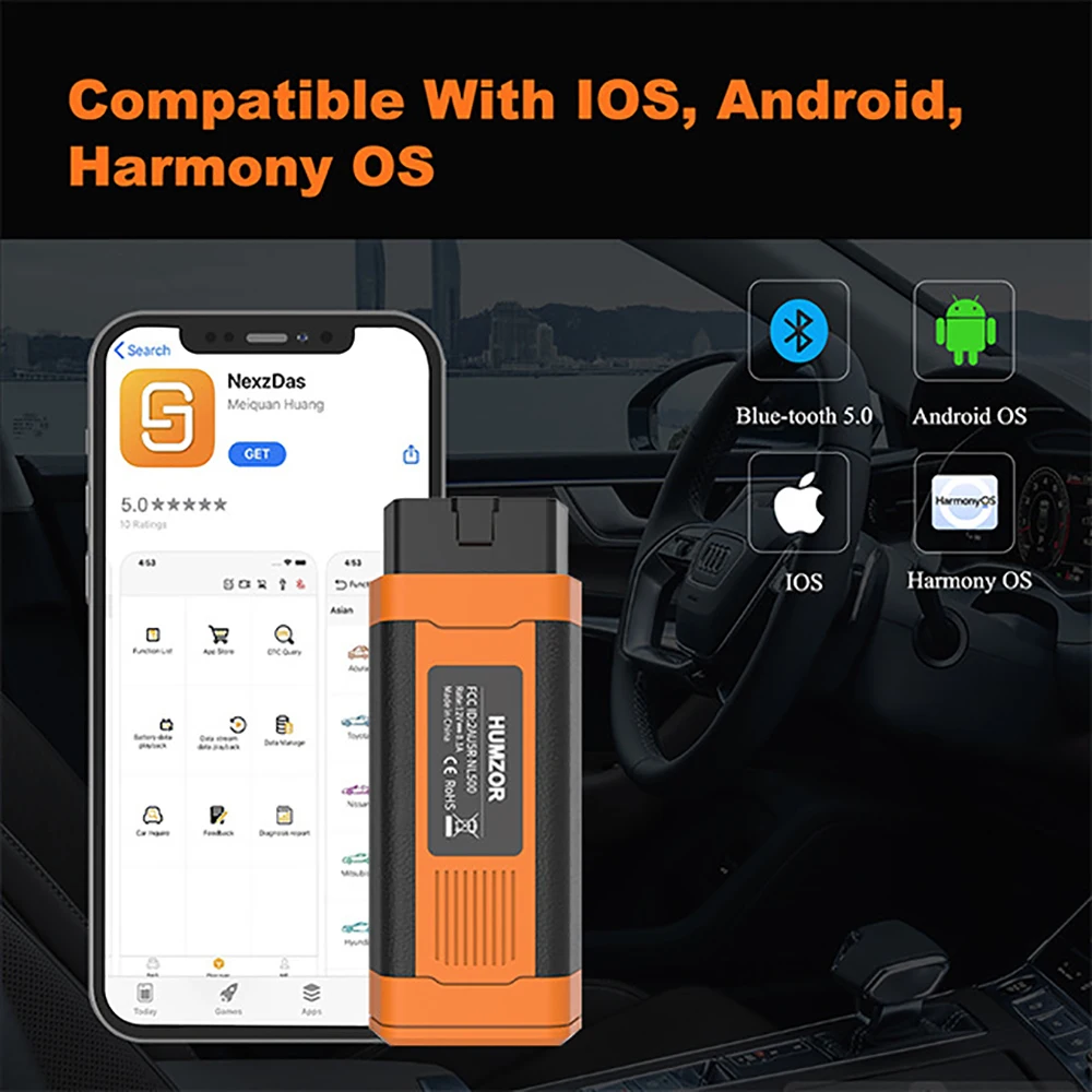 For Humzor NL500 App App Immo Reset Battery ABS Bleeding Manager Car OBD2 Fault Diagnostic Scanner Tool Key Programming