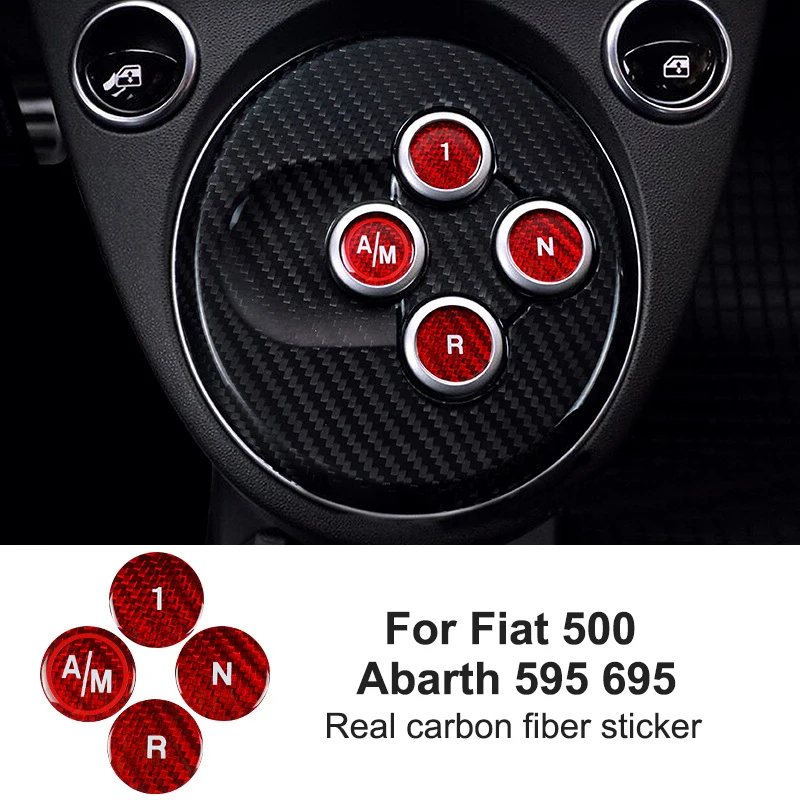 For Fiat 500 Abarth 595 695 Car Gear Shift Button Cover Decorative Sticker Real Carbon Fiber Interior Modification Accessories