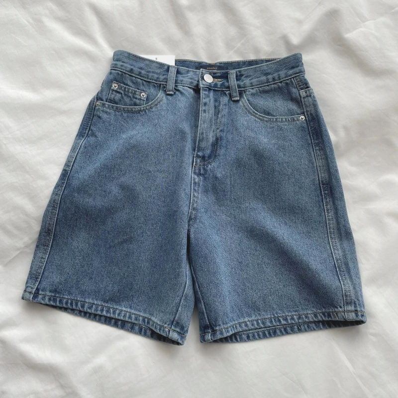 Korean New Summer Blue Denim Jeans Shorts All-match Women\'s High Waist Loose Straight Pants Leg Slimming Five Points Trousers