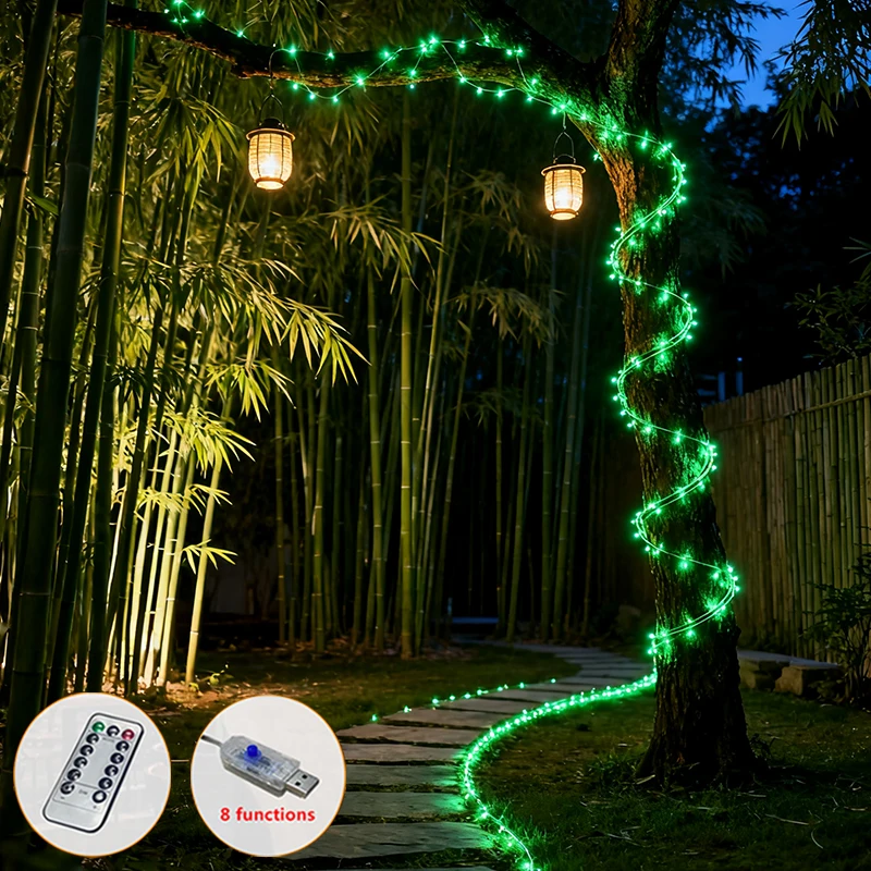 1pc 5m 10m 15m Remote Control Green Light USB Plug-in Firework Atmosphere String Lights, Garden Lawn Lighting Strip, Holiday Hom