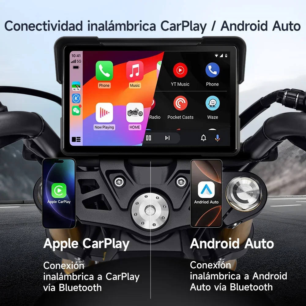 JIUYIN 7 Zoll Motorrad-Navigation Kabelloses CarPlay Android Auto IPX 8 Multimedia-Player GPS Wasserdichter Bildschirm Mit TMPS