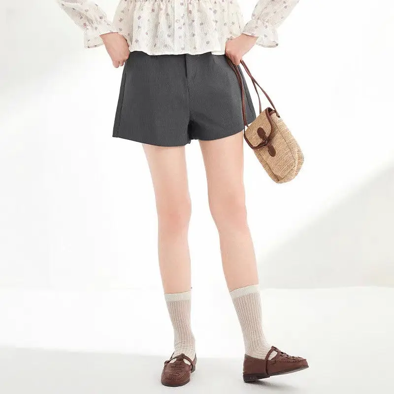 2025 nuevo para Mujer moda bolsillos laterales dardos delanteros Bermudas pantalones cortos Vintage de cintura alta con cremallera pantalones cortos Mujer Wh10