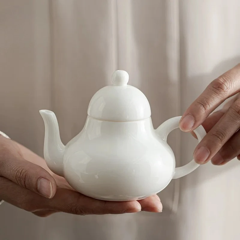 

160ml Boutique Dehua Sheep Fat Jade White Porcelain Teapot Chinese Pear Shape Filter Pot Tea Making Kettle Kung Fu Set Gifts