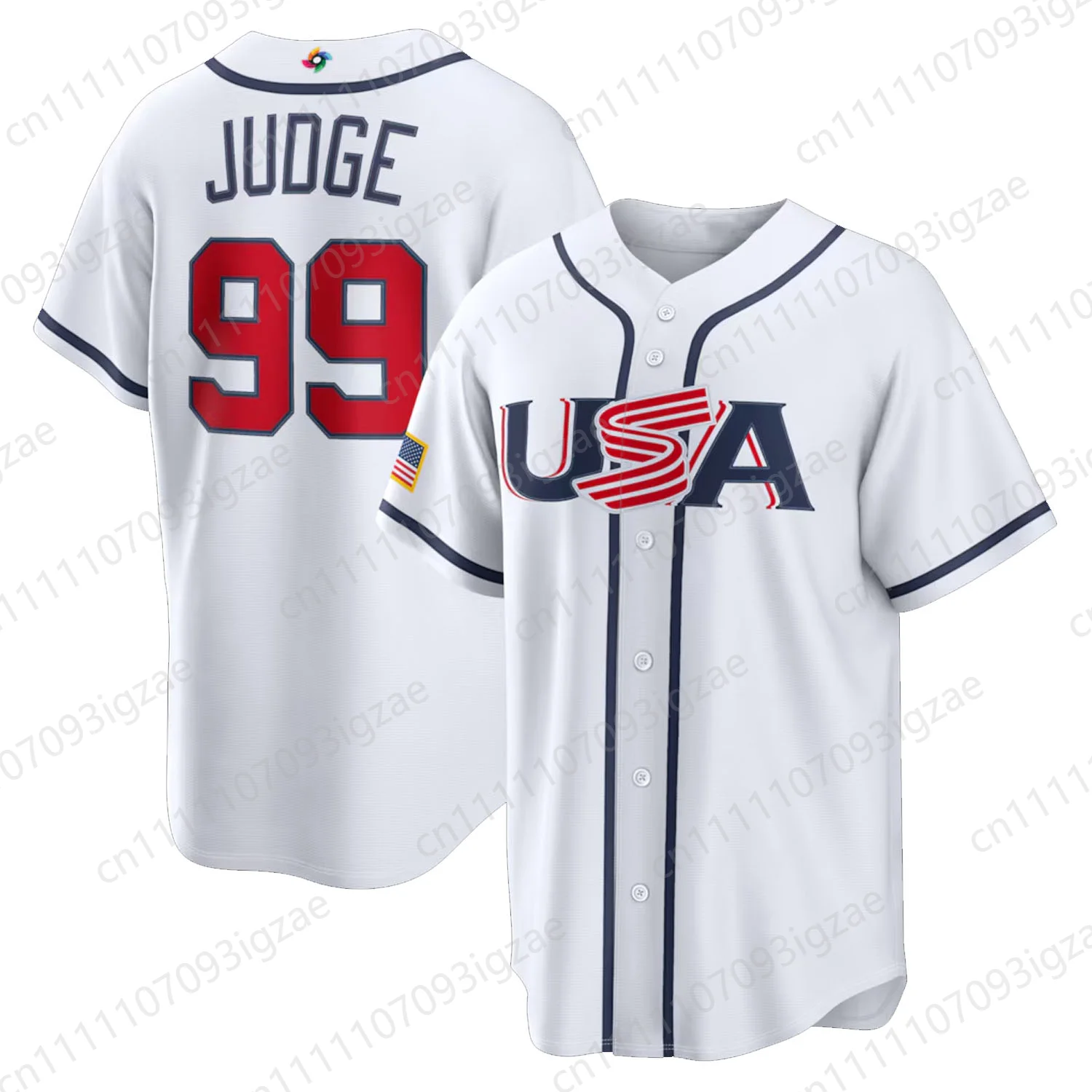 2026 New Athletic Summer Unisex Team USA Baseball Classic  Judge 99 Navy Button Down Baseball Jersey Sports Shirt
