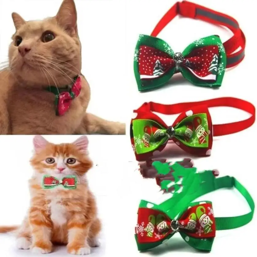 2026 Christmas Pet Bowtie Random Color Handmade Pet Collar Cute Bow Tie For Cat Dog Holiday Party Pet Jewelry Accessories