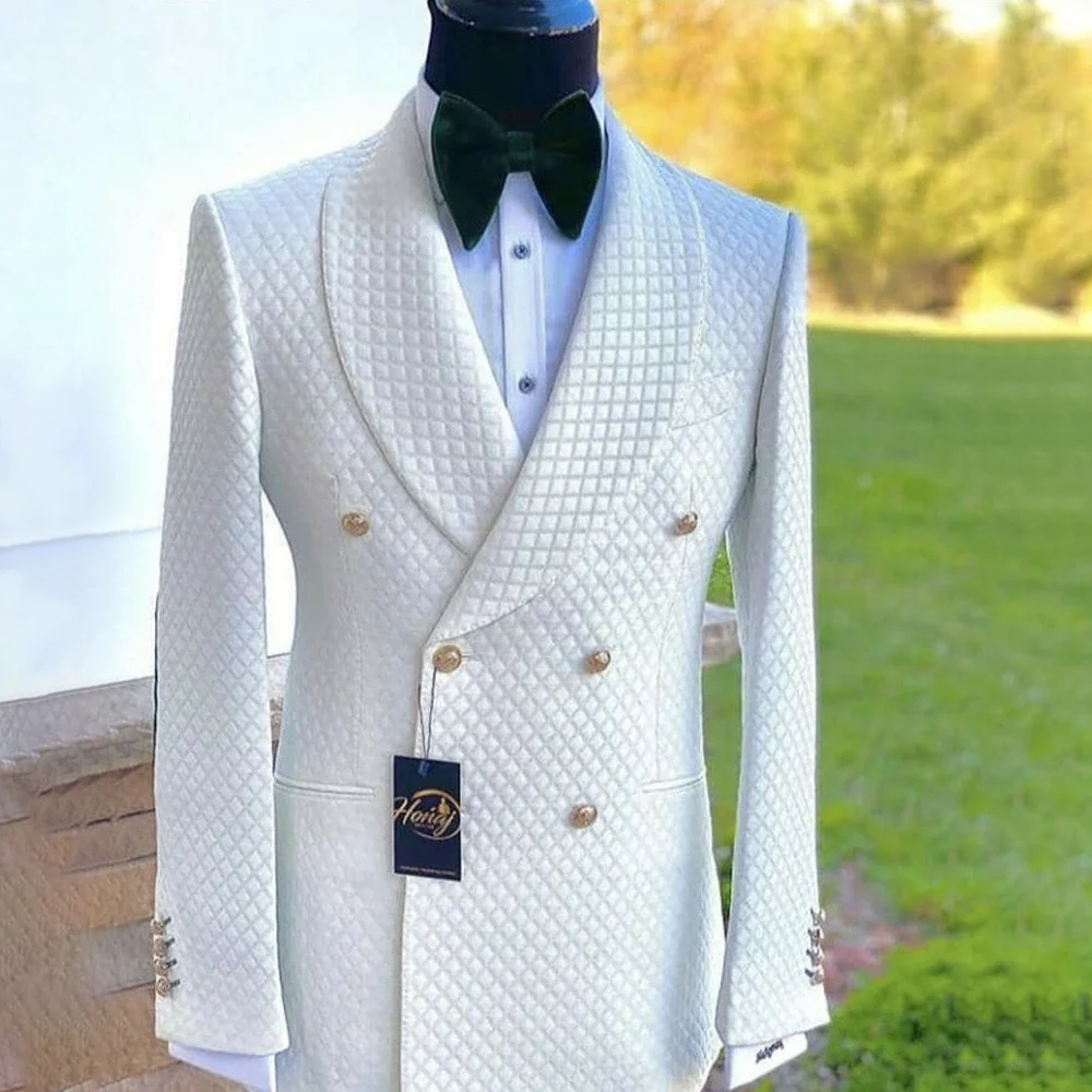

White Double Bfreasted Men's Suit 2 Pieces Jacket Pants Formal Occasion Tuxedo High-end Banquet Custom