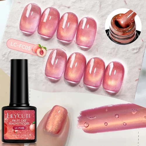 LILYCUTE, 7ml, esmalte de uñas de Gel magnético de gato rosa melocotón, cuentas de vidrio brillantes, esmalte de Gel de frutas, barniz artístico para uñas, salón DIY