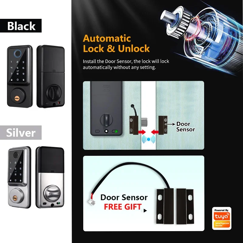 Imagem -03 - Tuya Wifi Fechaduras Inteligentes Impressão Digital Biométrica App Bloqueio Eletrônico Deadbolt Senha Digital Cartão ic Keyless Entry Door Lock