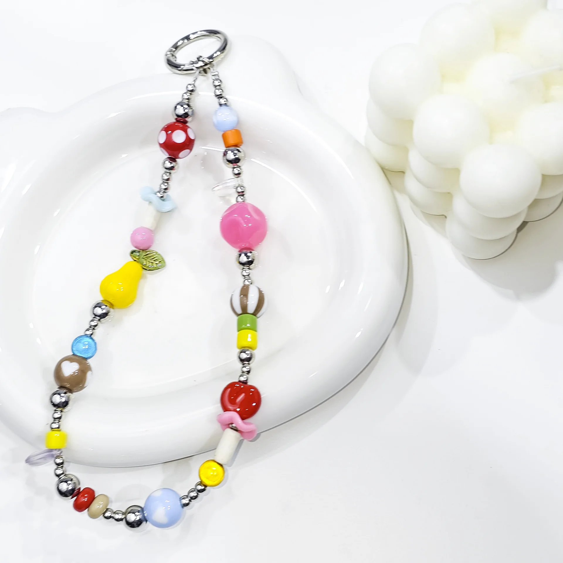 Nieuwe handgemaakte fruit kralen mobiele telefoon ketting Niche kinderen leuke kleur CCD cameraketen tas sleutelhanger anti-drop accessoires