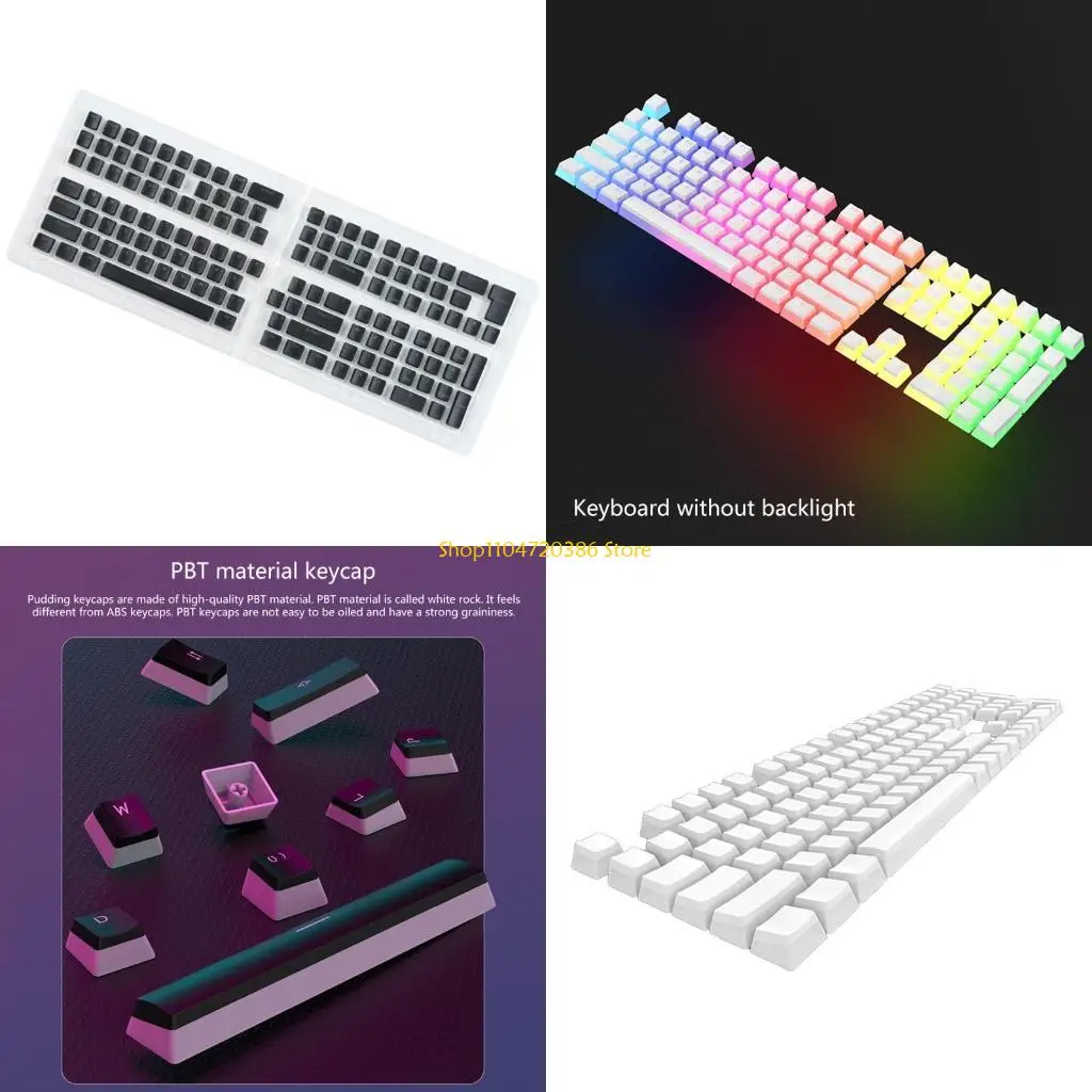 K0EA Keycap Gaming Keycap PBT Tahan Lama untuk Keyboard Mekanis Cherry Mx Switch 104 Tombol/Set Set Kunci Lampu Latar Puding