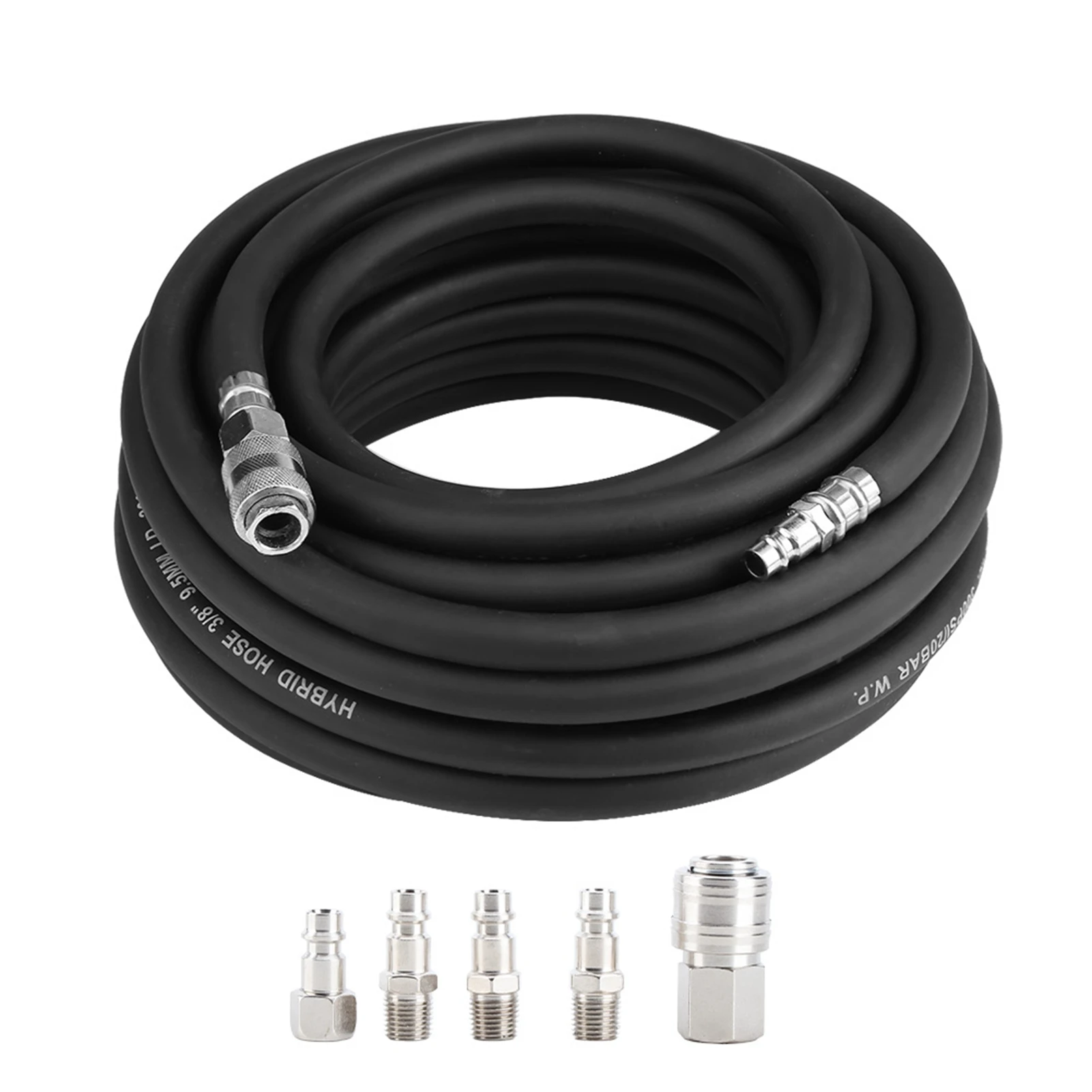 15M Flexible Rubber Pneumatic Air Hose With 5pcs Connector