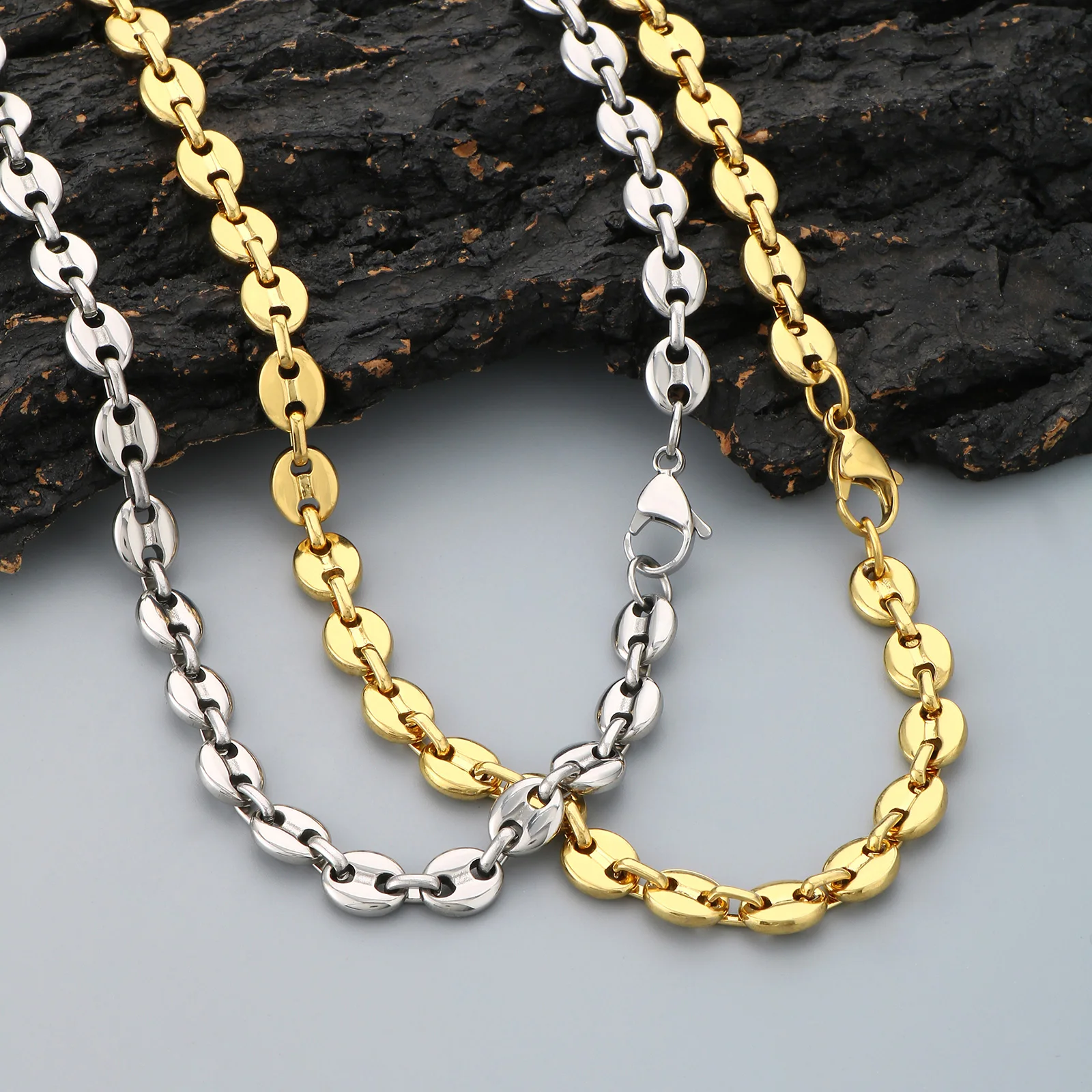 7/9/11mm Multi-Size Coffee Bean Link Chain Necklaces For Men And Women Gold Color Stainless Steel Fashion Jewelry