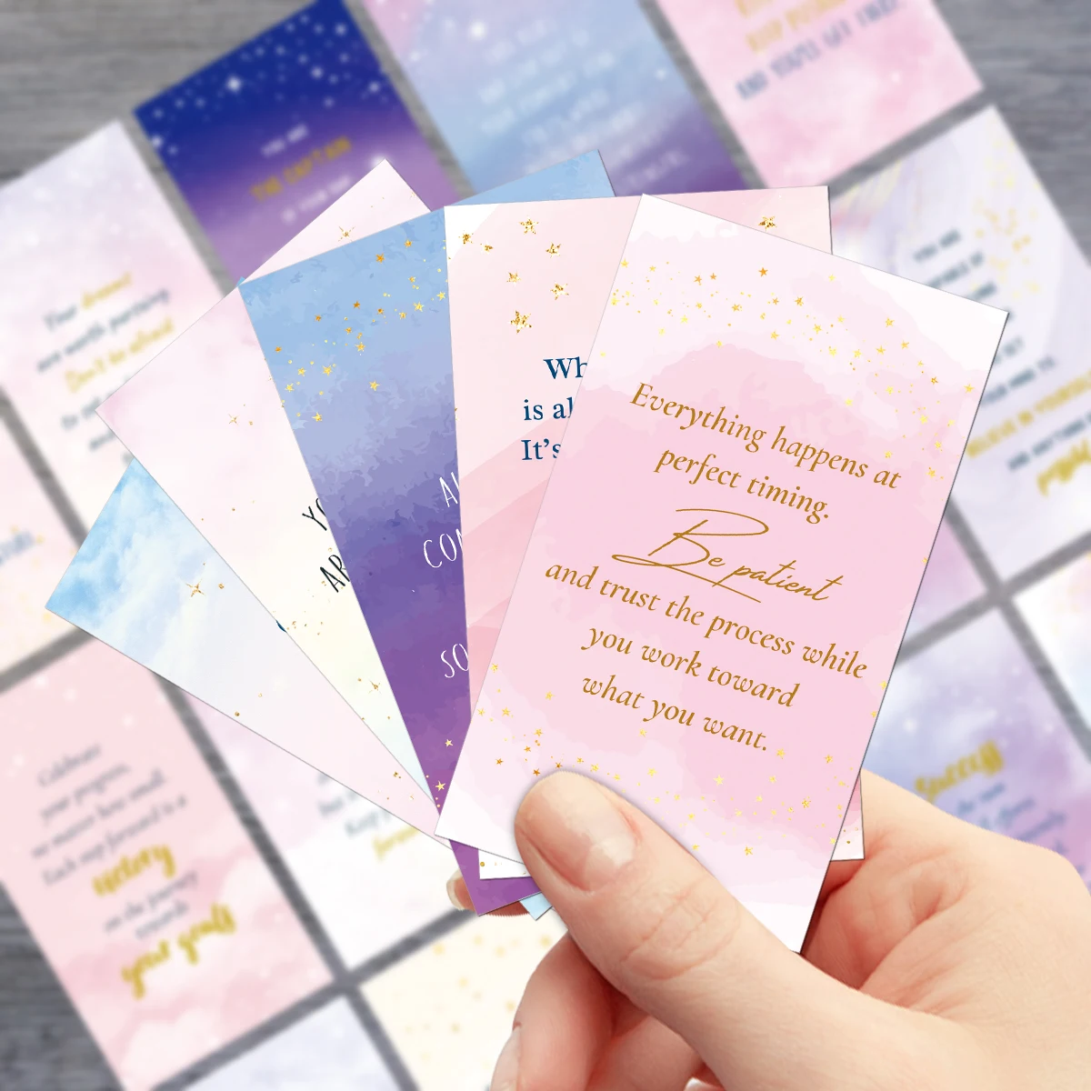 60 Stück Sternenhimmel-Fantasie-Serie, hebende positive Affirmations-Notizkarten mit inspirierenden Zitaten für die Unterstützung von Geburtstagsgeschenken – Detail 5