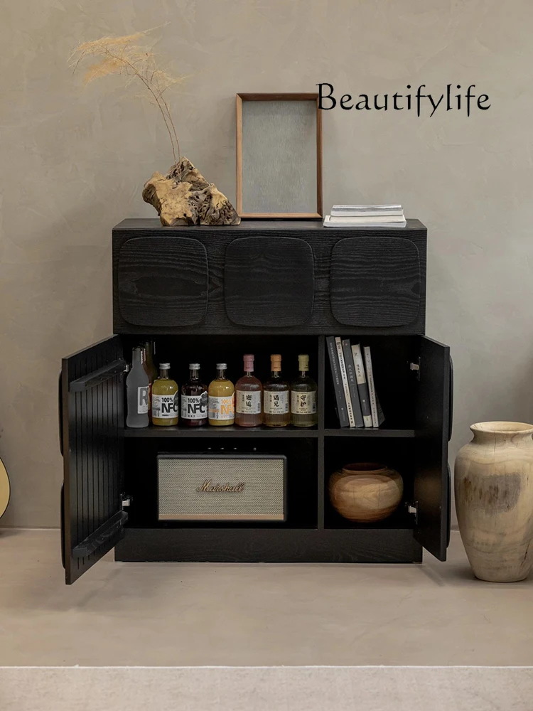 Zhonggu Solid Wood Sideboard Home Living Room Chest of Drawers Retro Black Entrance Cabinet Chocolate Cabinet