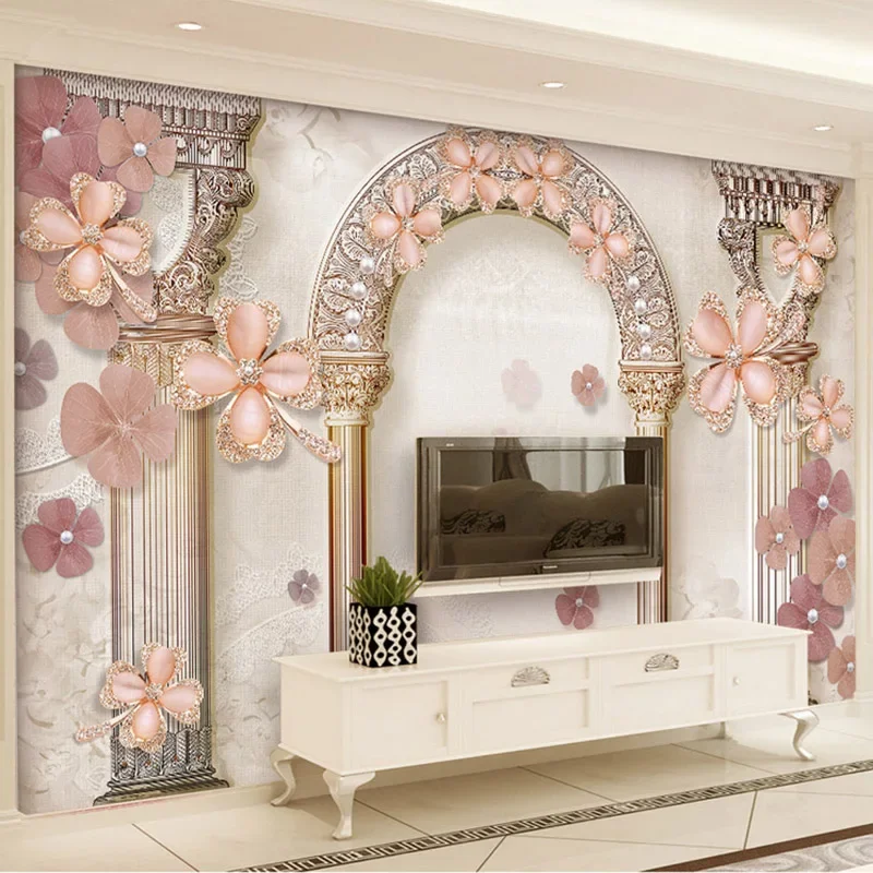 Estilo Europeu Coluna Romana Jewel Pearls Wallpaper, Photo Murais, 3D, Sala, TV, Sofá, Decoração de Luxo, Pano de Parede, Impermeável