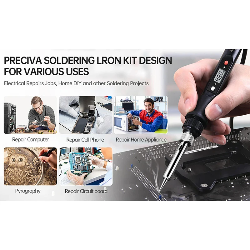 Digital Soldering Iron 80W With ON/OFF Switch Adjustable Temperature LCD Welding Tools Ceramic Heater Soldering Tips