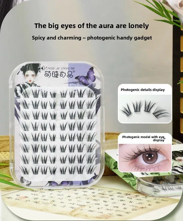 Klebefreie, natürlich aussehende Fox-Eye Wispy Lashes, flauschige, weiche, einzelne Wimpernbüschel, lange, verlängernde Cat-Eye-Kunstwimpern – Detail 2