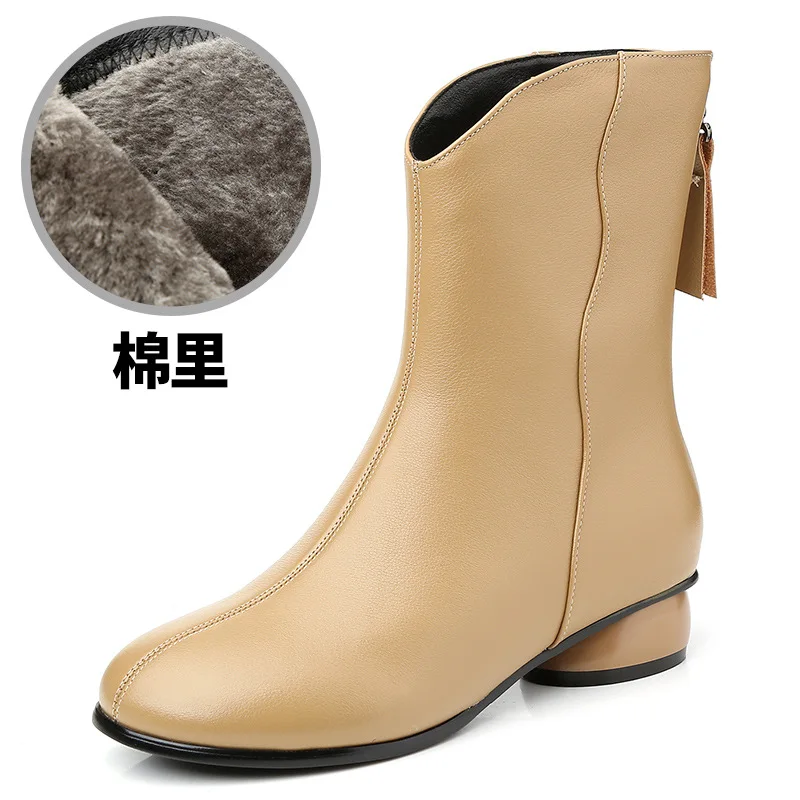 ZXRYXGS قسط جلد البقر الخريف الشتاء الأحذية أحذية الثلوج 2025 حجم كبير الجلد الحقيقي أنيقة أحذية الموضة النسائية في أنبوب الأحذية #5