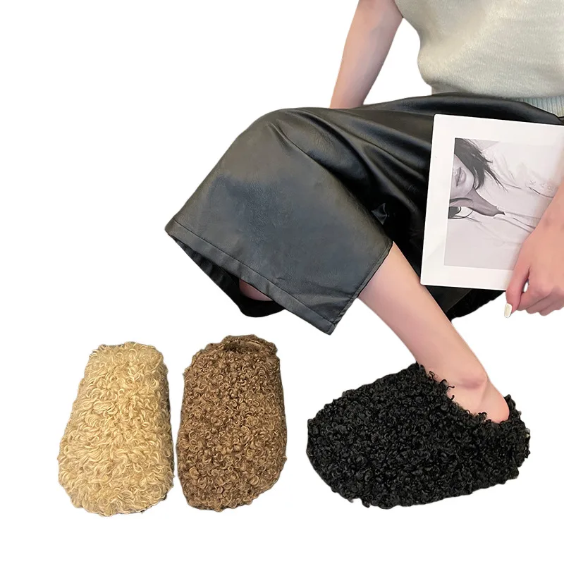 شباشب منزلية من الفرو للنساء لخريف وشتاء 2025 شباشب من الصوف فروي ملابس داخلية وخارجية لأصابع القدم على الطراز الشهير على الإنترنت #6