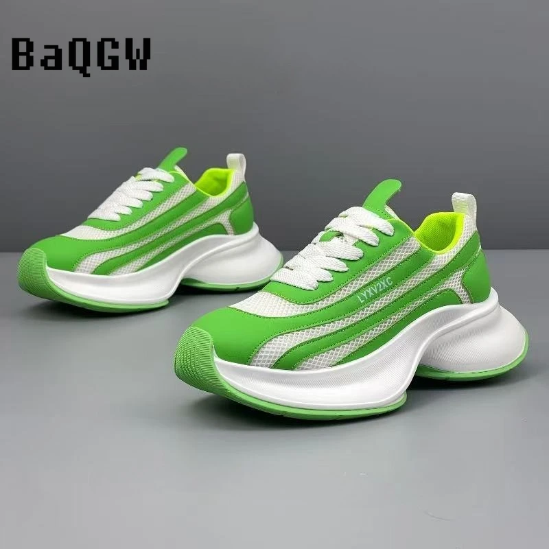 

Мужские кроссовки на массивном каблуке, дизайнерская обувь с нижней частью, модная повседневная обувь из кожаной ткани, дышащая обувь на увеличенной внутренней платформе