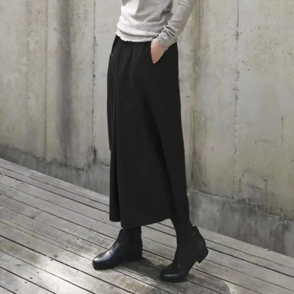 

Woolen Loose Wide Leg Pants Skirts A-line Profile Pleated Trousers Winter Autumn Small Cropped Pant Fashion Office Lady Culottes